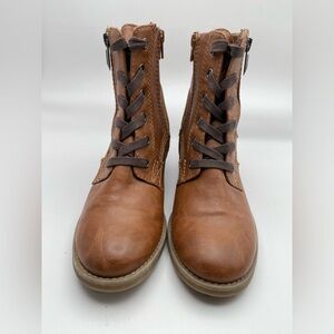 Call It Spring Brown Lace Up Ankle Boots Side Zip 7.5 Faux Leather Vegan